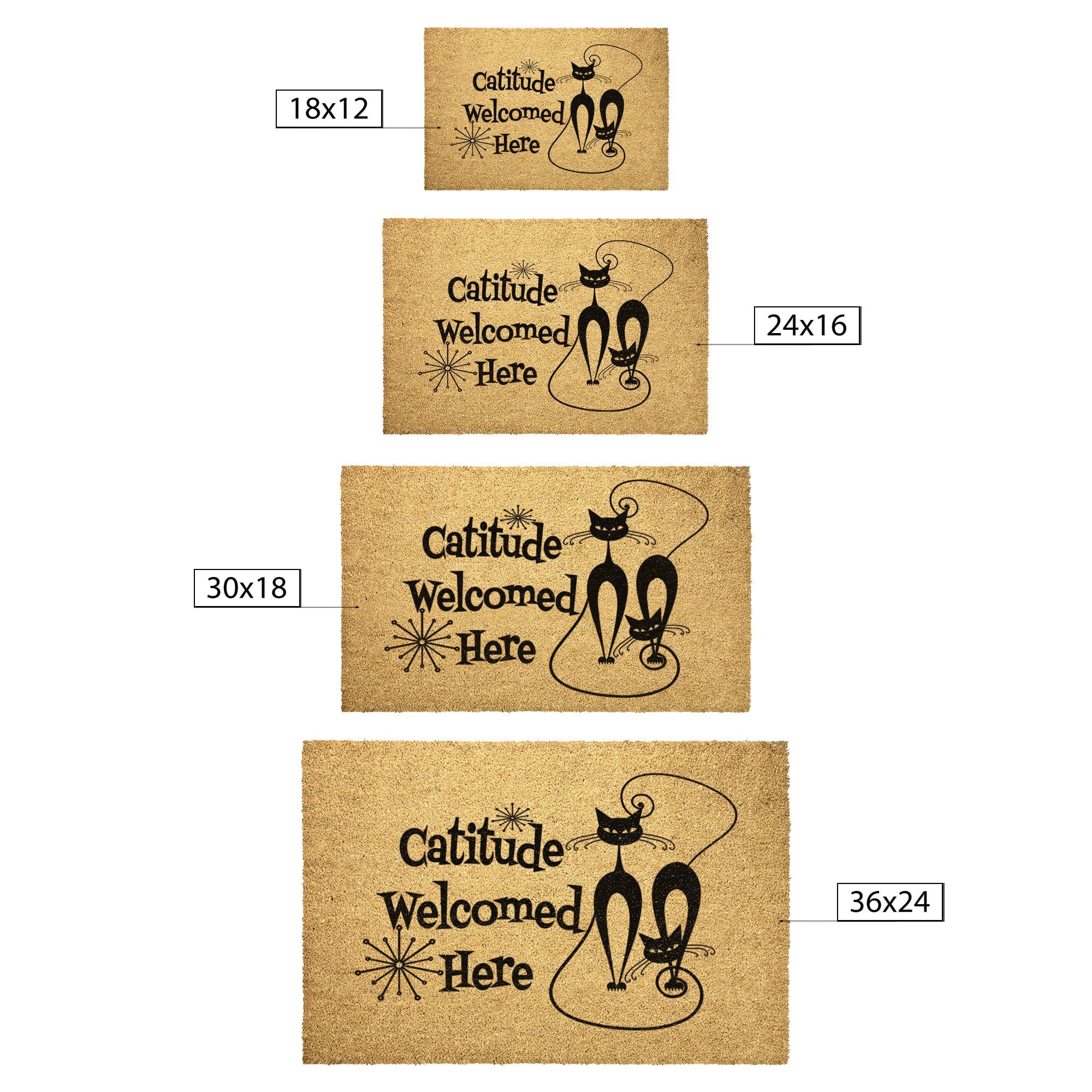 Kate McEnroe New York Atomic Cat "Catitude Welcome Here" Doormat, Midcentury Modern Kitty, Retro Funny Entrance Mat - KM13629723Door Mats36x24outdoor