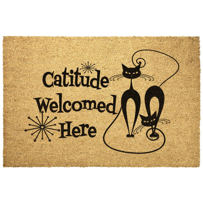 Kate McEnroe New York Atomic Cat &quot;Catitude Welcome Here&quot; Doormat, Midcentury Modern Kitty, Retro Funny Entrance Mat - KM13629723Door Mats36x24outdoor