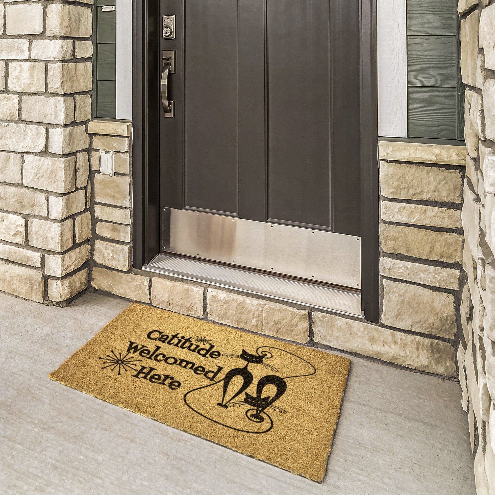 Kate McEnroe New York Atomic Cat "Catitude Welcome Here" Doormat, Midcentury Modern Kitty, Retro Funny Entrance Mat - KM13629723Door Mats36x24outdoor