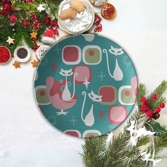 Kate McEnroe New York Atomic Cat Christmas Dinner Plates, Retro Festive Tableware, Mid Century Modern Dishes Plates