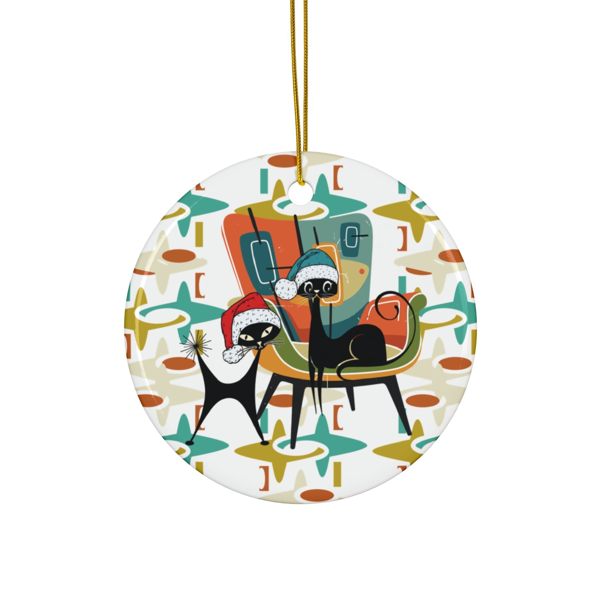 Kate McEnroe New York Atomic Cat Christmas Ornament, Mid Century Modern Retro Holiday Decor - Double Sided DesignOrnaments20285862936711077402