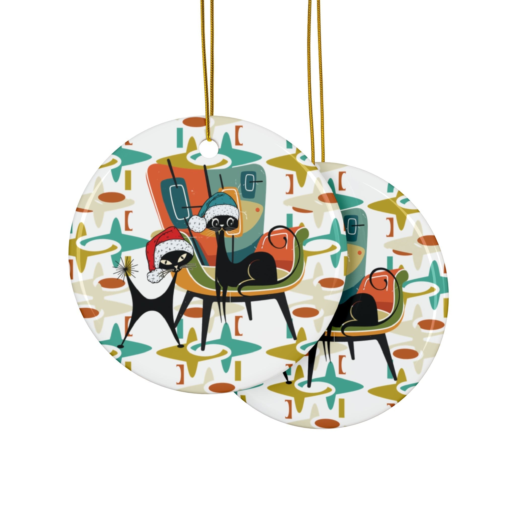 Kate McEnroe New York Atomic Cat Christmas Ornament, Mid Century Modern Retro Holiday Decor - Double Sided DesignOrnaments58671171283922089180