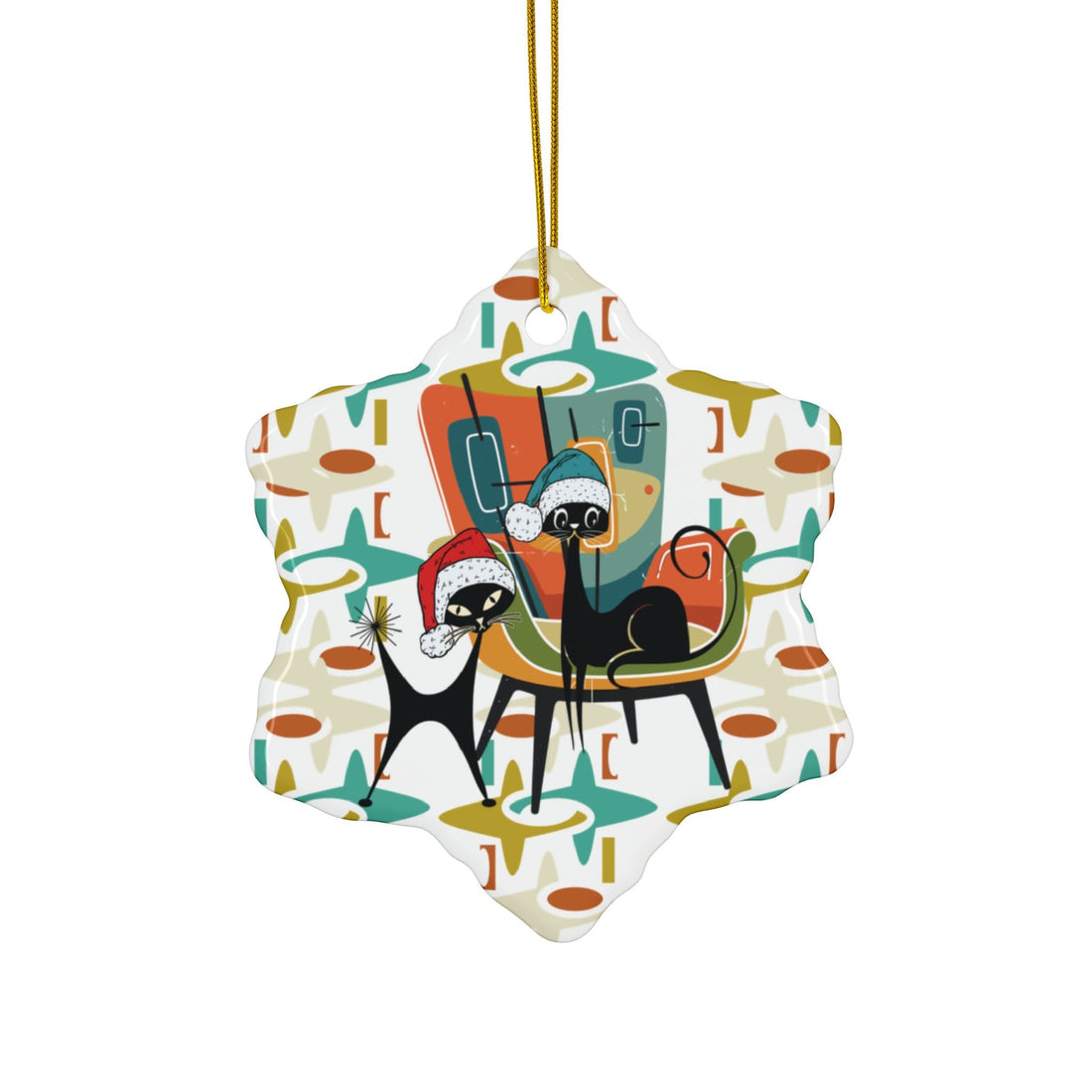 Kate McEnroe New York Atomic Cat Christmas Ornament, Mid Century Modern Retro Holiday Decor - Double Sided DesignOrnaments58671171283922089180