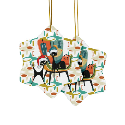 Kate McEnroe New York Atomic Cat Christmas Ornament, Mid Century Modern Retro Holiday Decor - Double Sided DesignOrnaments58671171283922089180