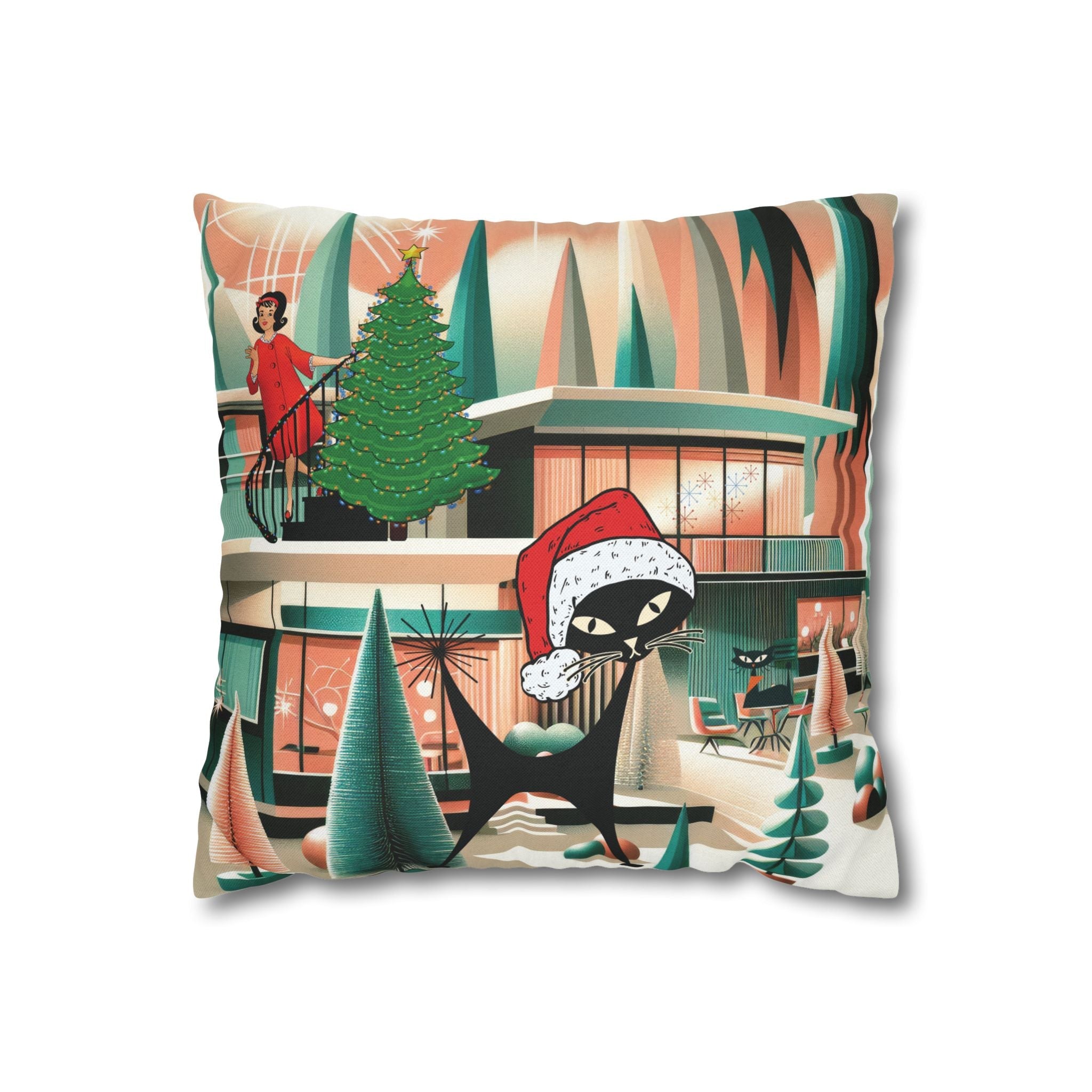 Kate McEnroe New York Atomic Cat Christmas Pillow Cover, Mid Century Modern Holiday AccentThrow Pillow Covers11997419638367953263