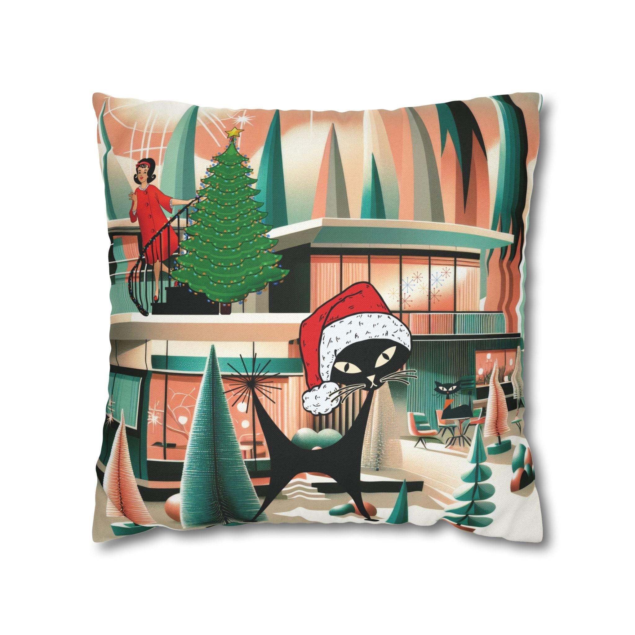 Kate McEnroe New York Atomic Cat Christmas Pillow Cover, Mid Century Modern Holiday AccentThrow Pillow Covers26335196890036796802