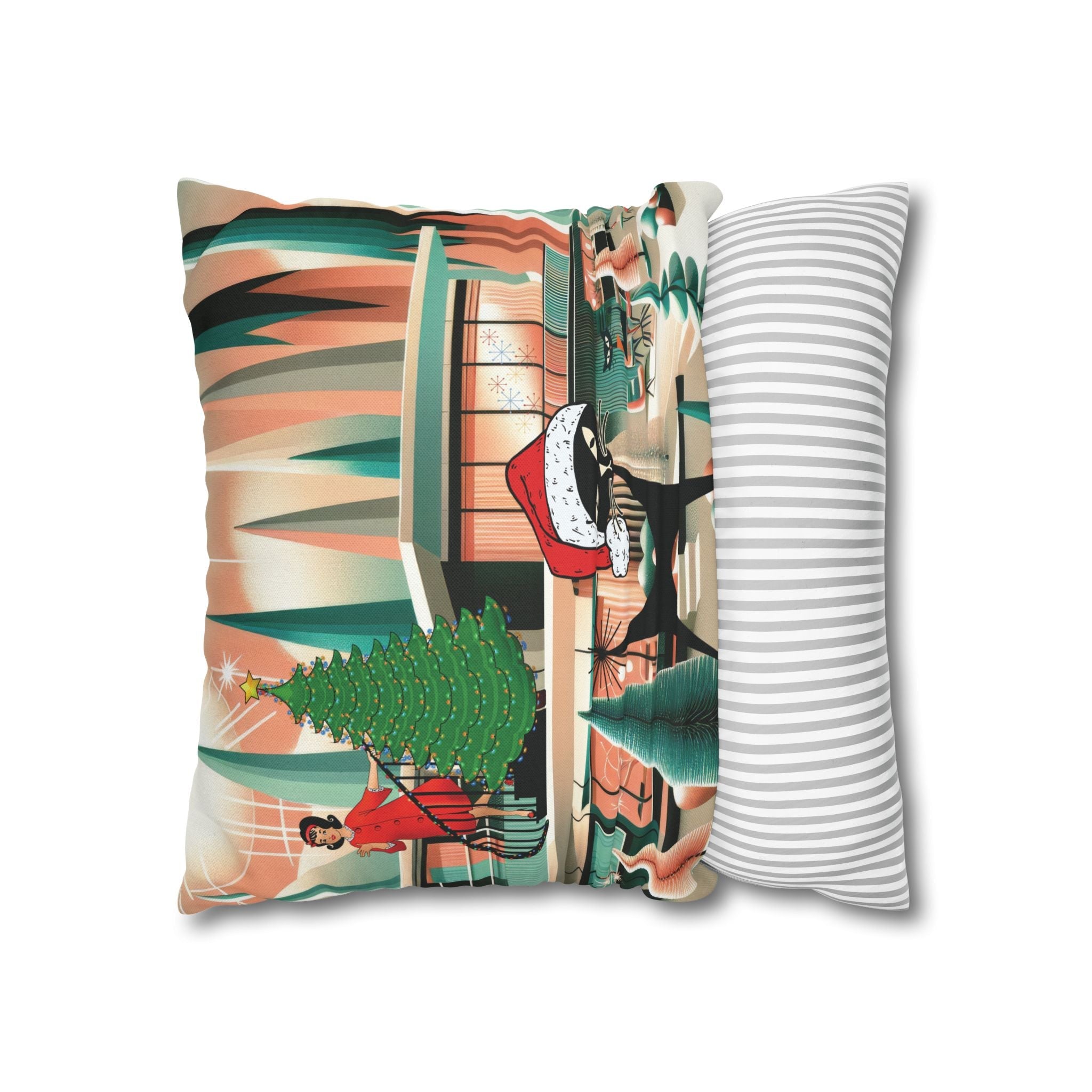 Kate McEnroe New York Atomic Cat Christmas Pillow Cover, Mid Century Modern Holiday AccentThrow Pillow Covers34000433377981699791