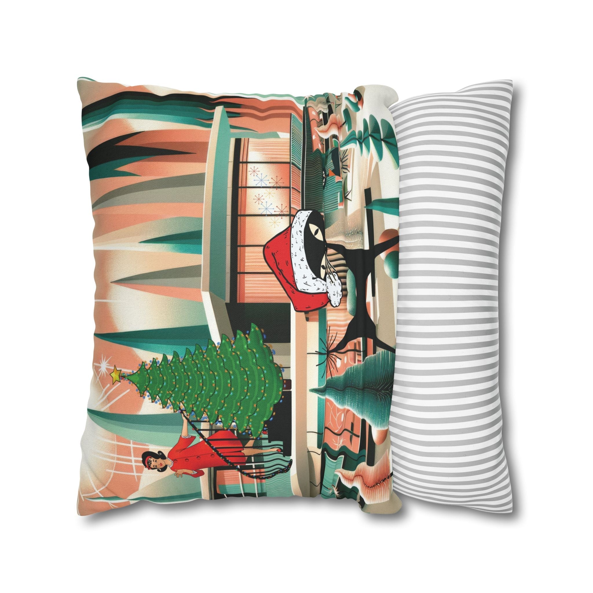 Kate McEnroe New York Atomic Cat Christmas Pillow Cover, Mid Century Modern Holiday AccentThrow Pillow Covers34000433377981699791