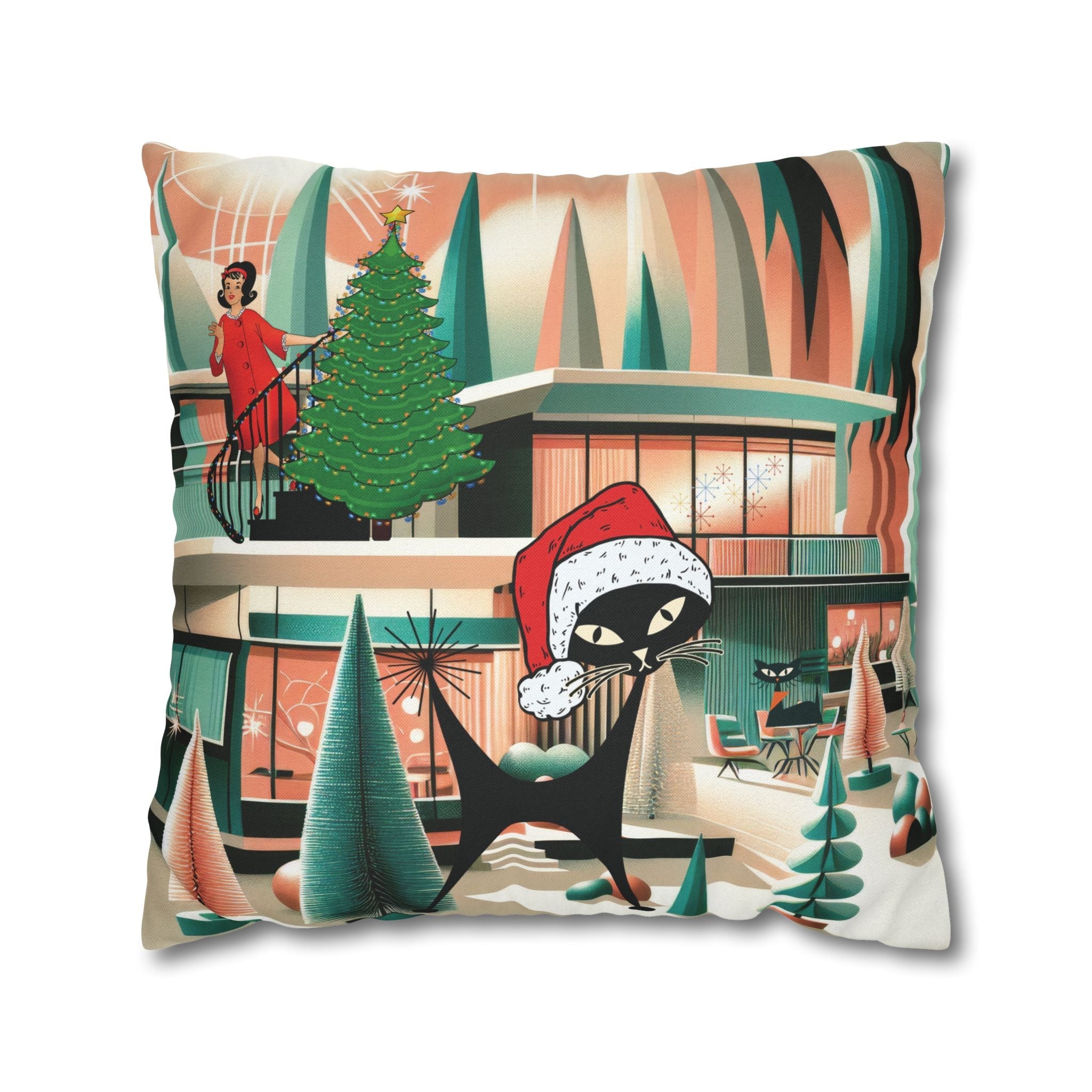 Kate McEnroe New York Atomic Cat Christmas Pillow Cover, Mid Century Modern Holiday AccentThrow Pillow Covers34000433377981699791