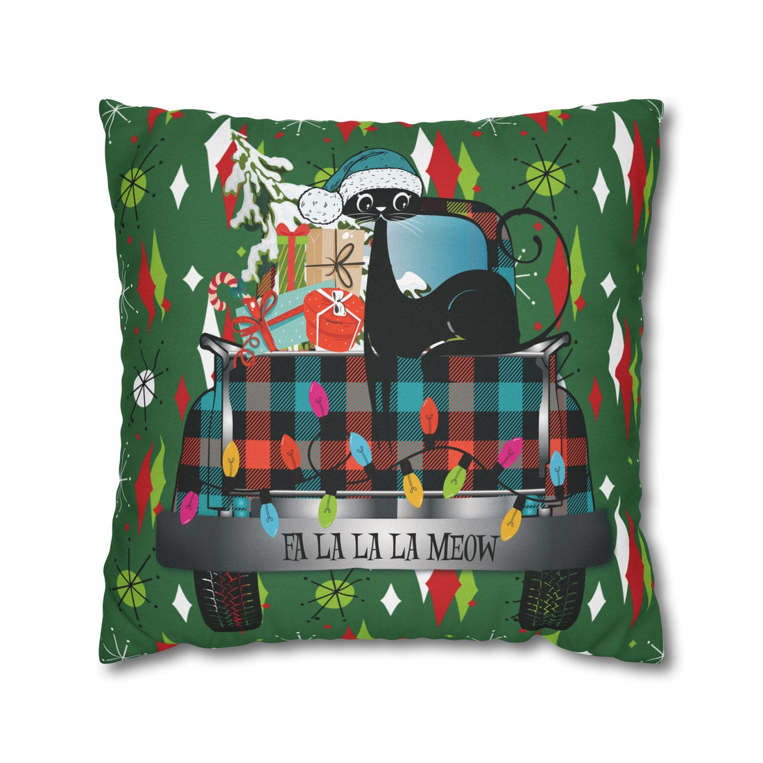 Kate McEnroe New York Atomic Cat Christmas Truck Retro Mid Century Modern Throw Pillow CoverThrow Pillow Covers19413387359533710979