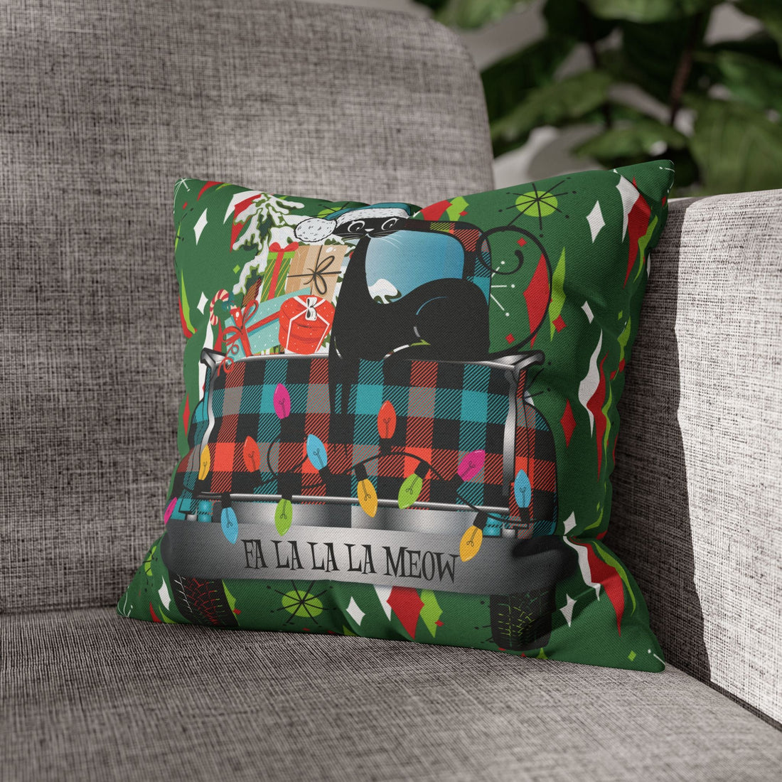 Kate McEnroe New York Atomic Cat Christmas Truck Retro Mid Century Modern Throw Pillow CoverThrow Pillow Covers19413387359533710979