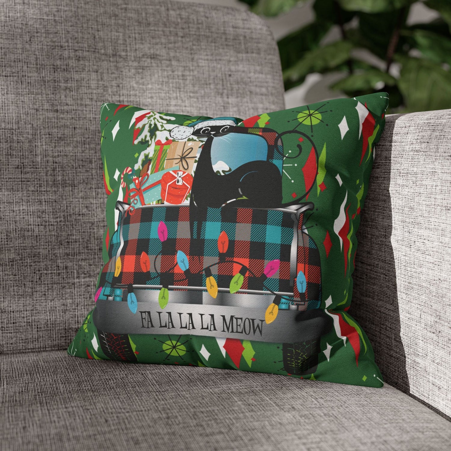Kate McEnroe New York Atomic Cat Christmas Truck Retro Mid Century Modern Throw Pillow CoverThrow Pillow Covers19413387359533710979