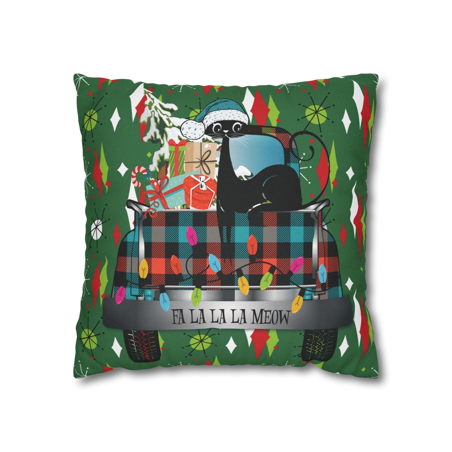 Kate McEnroe New York Atomic Cat Christmas Truck Retro Mid Century Modern Throw Pillow CoverThrow Pillow Covers20371536692353839836
