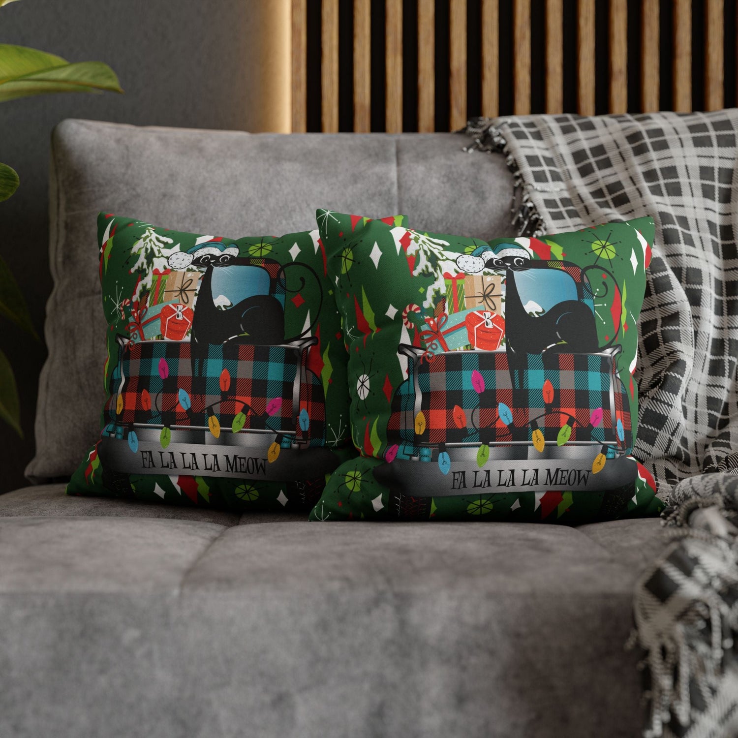 Kate McEnroe New York Atomic Cat Christmas Truck Retro Mid Century Modern Throw Pillow CoverThrow Pillow Covers28475820284630666808