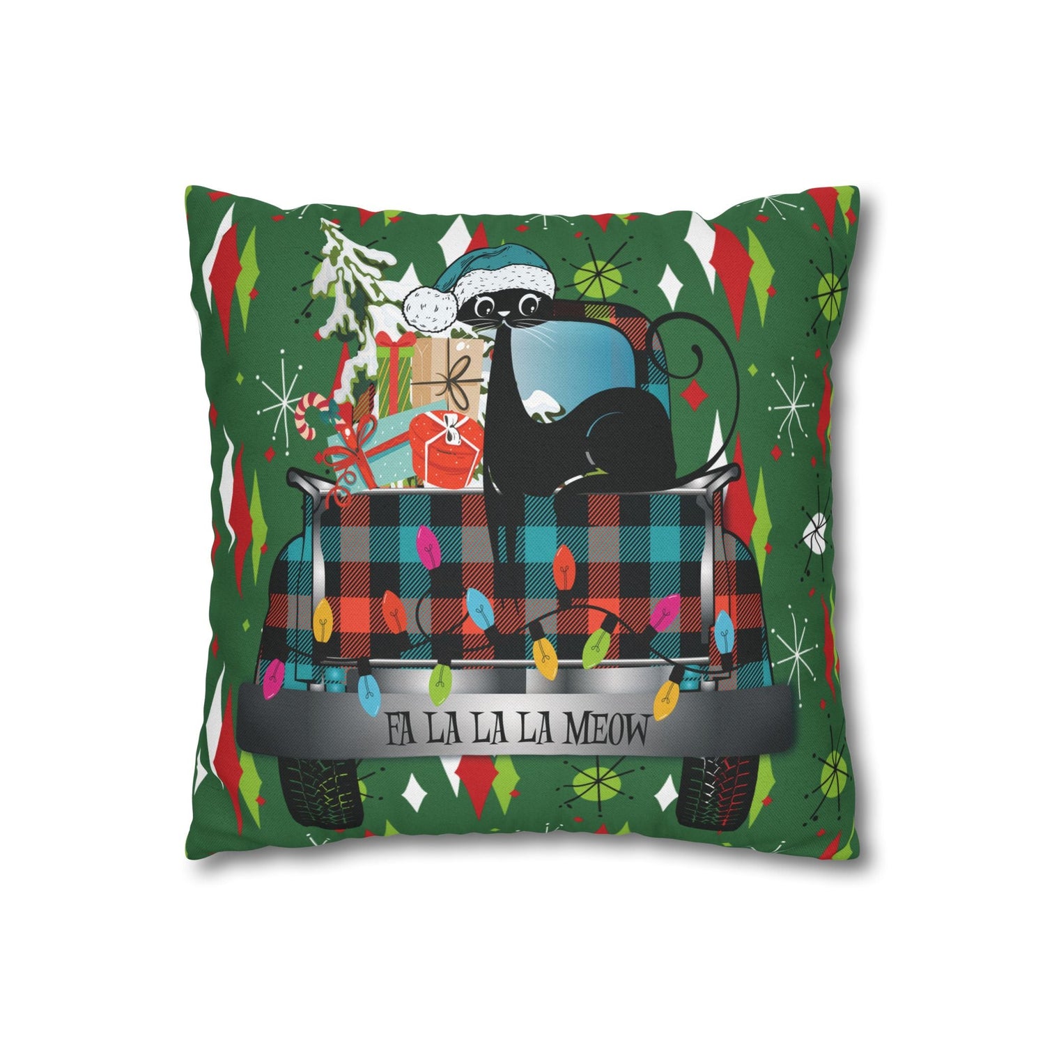 Kate McEnroe New York Atomic Cat Christmas Truck Retro Mid Century Modern Throw Pillow CoverThrow Pillow Covers28475820284630666808