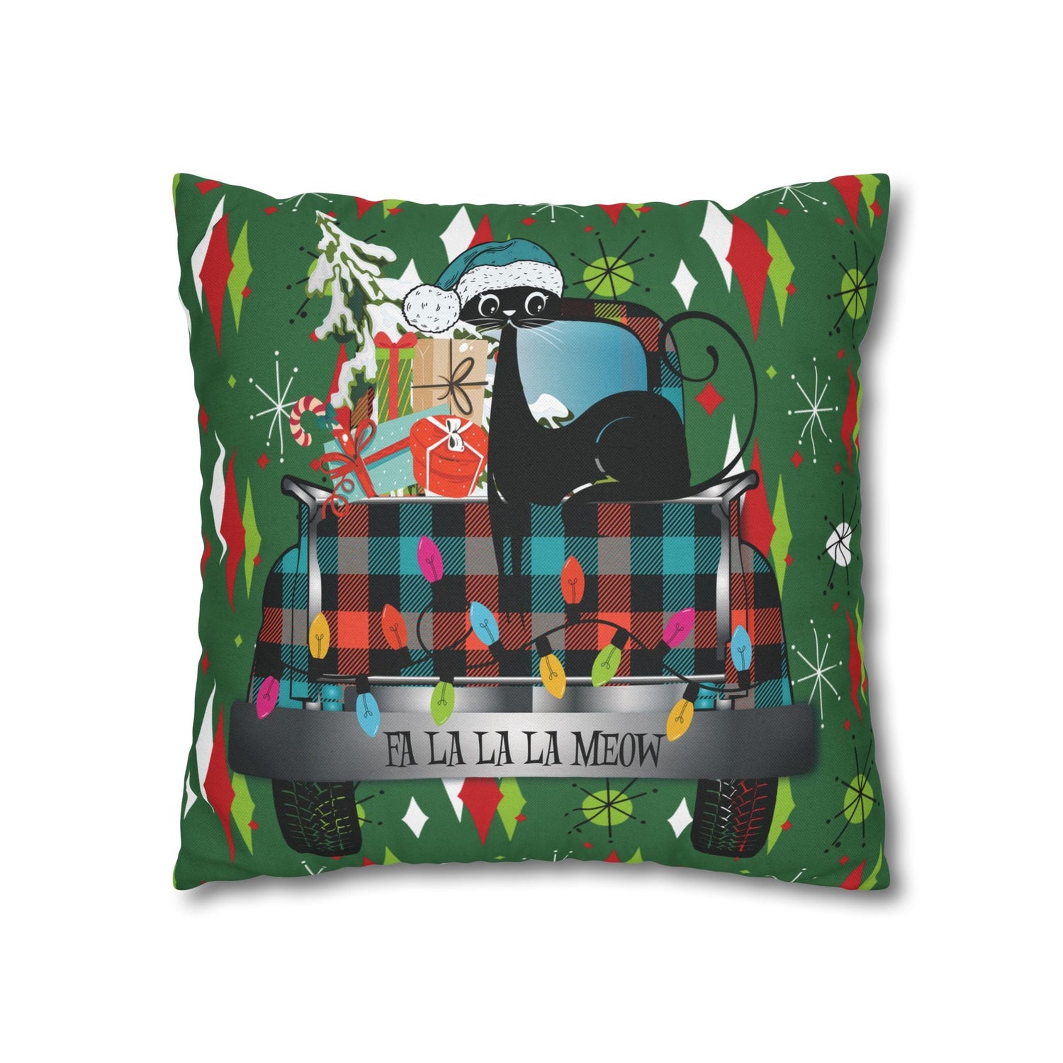 Kate McEnroe New York Atomic Cat Christmas Truck Retro Mid Century Modern Throw Pillow CoverThrow Pillow Covers28475820284630666808