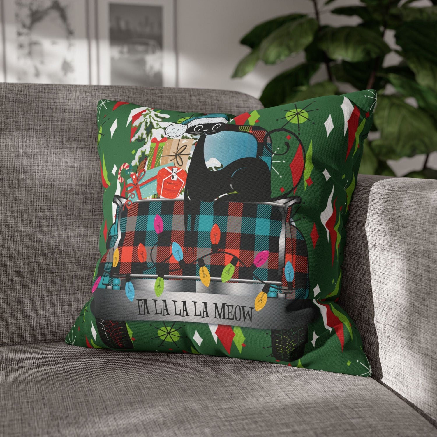 Kate McEnroe New York Atomic Cat Christmas Truck Retro Mid Century Modern Throw Pillow CoverThrow Pillow Covers28475820284630666808