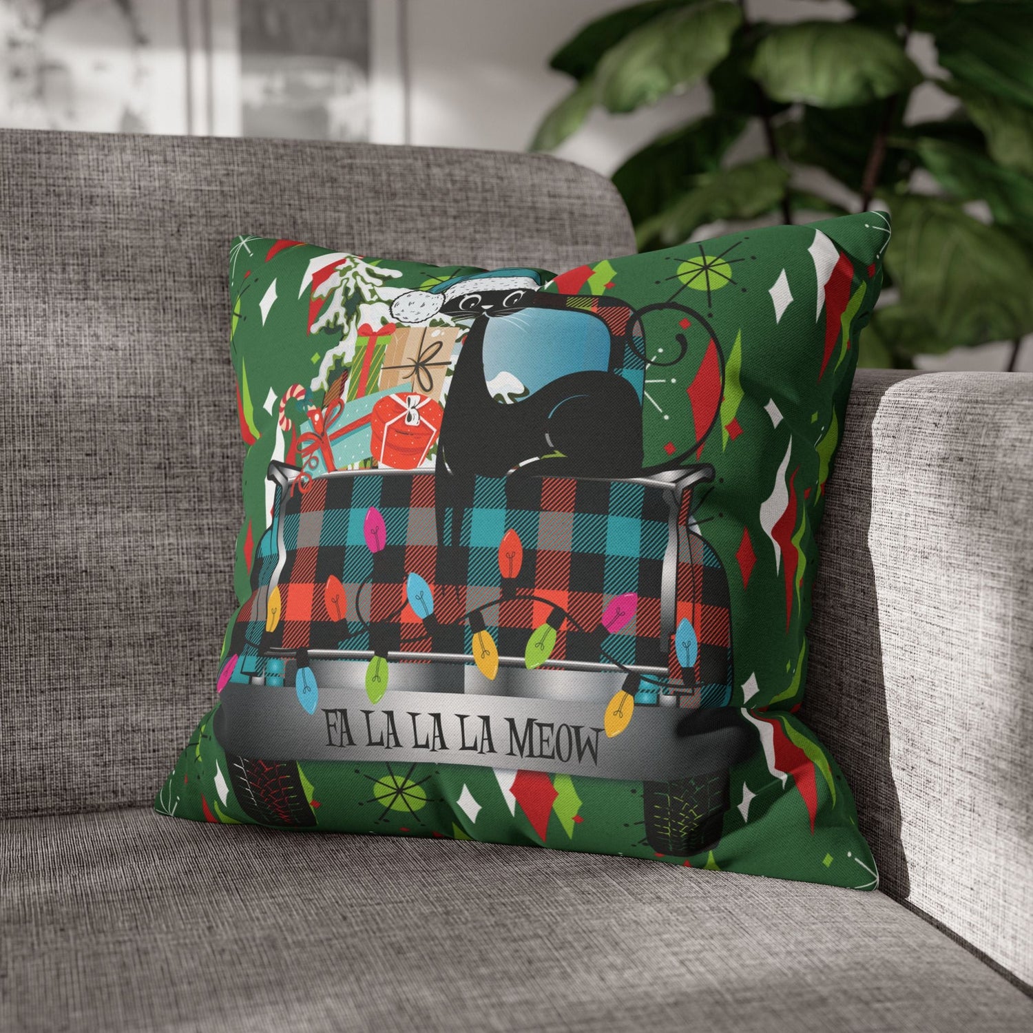 Kate McEnroe New York Atomic Cat Christmas Truck Retro Mid Century Modern Throw Pillow CoverThrow Pillow Covers28475820284630666808