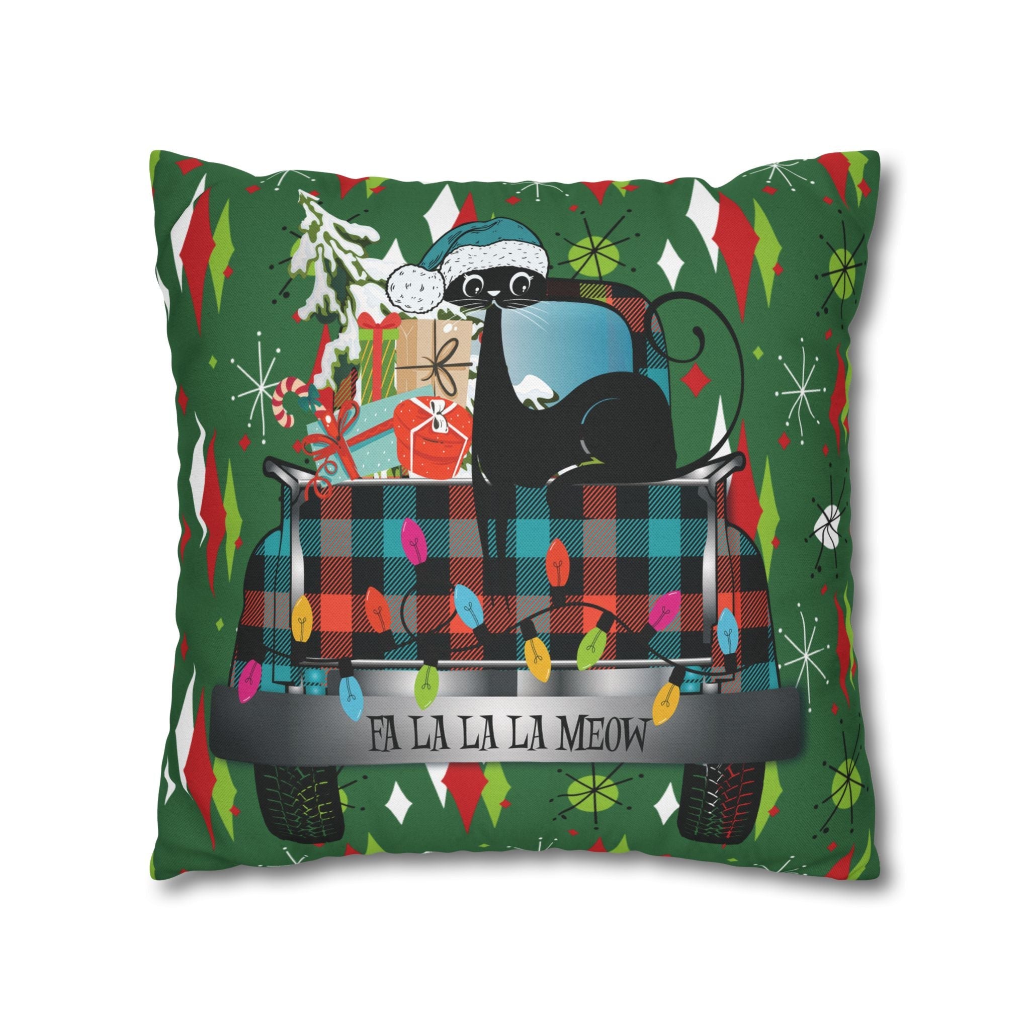 Kate McEnroe New York Atomic Cat Christmas Truck Retro Mid Century Modern Throw Pillow CoverThrow Pillow Covers28475820284630666808