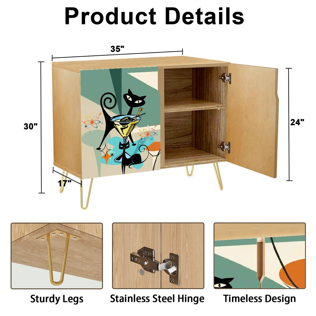 Kate McEnroe New York Atomic Cat Cocktail Cabinet, Mid Century Modern Bar Storage, Retro 50s Martini Lounge SideboardStorage CabinetsqkxaSjBLX8