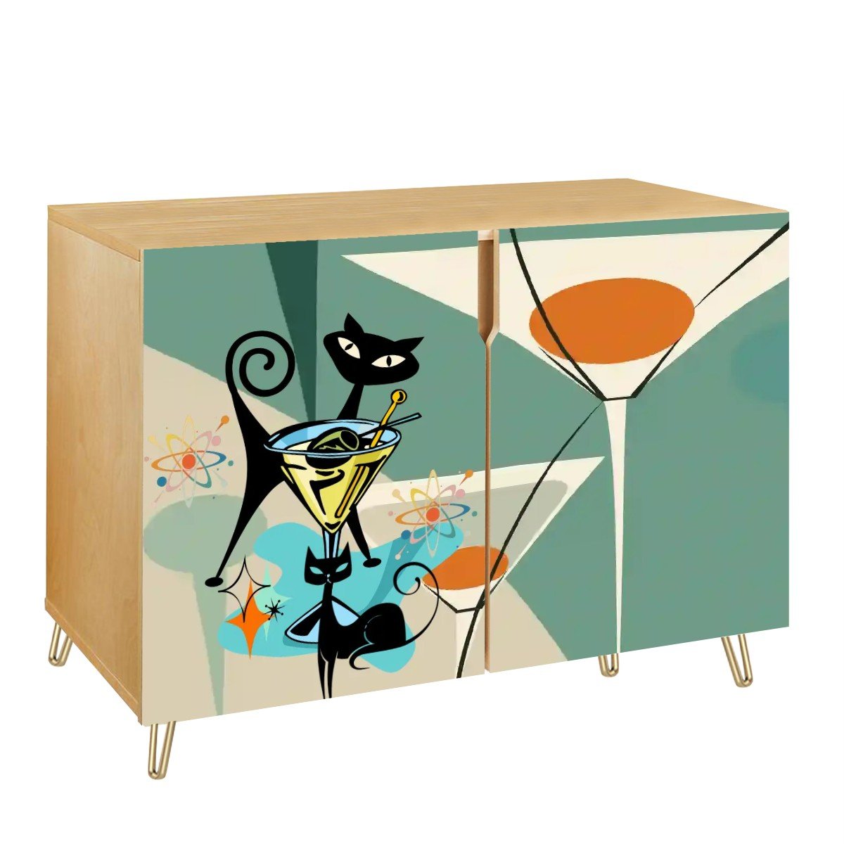 Kate McEnroe New York Atomic Cat Cocktail Cabinet, Mid Century Modern Bar Storage, Retro 50s Martini Lounge SideboardStorage CabinetsqkxaSjBLX8