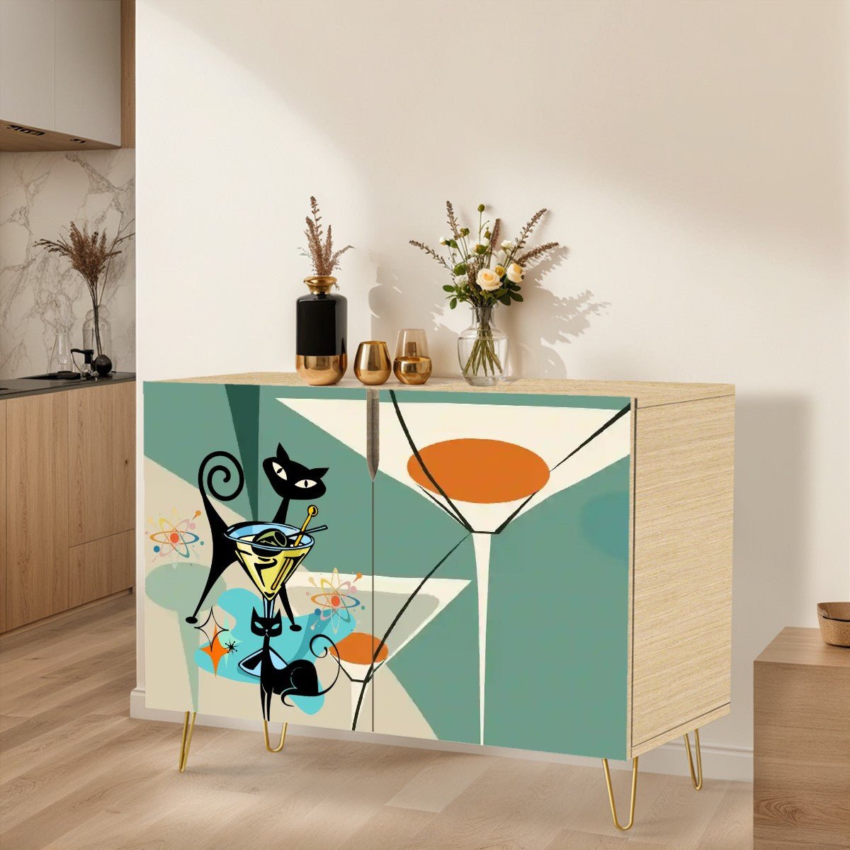 Kate McEnroe New York Atomic Cat Cocktail Cabinet, Mid Century Modern Bar Storage, Retro 50s Martini Lounge SideboardStorage CabinetsqkxaSjBLX8