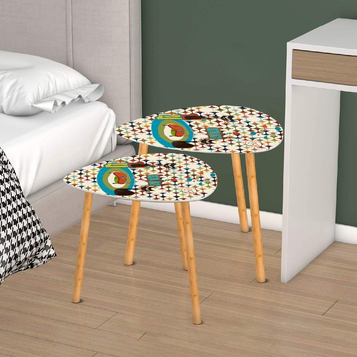 Kate McEnroe New York Atomic Cat Cocktail Lounge Danish Nesting Tables, Mid Century Modern Scandinavian Danish Side TablesNesting TablesggdJxa1Qak