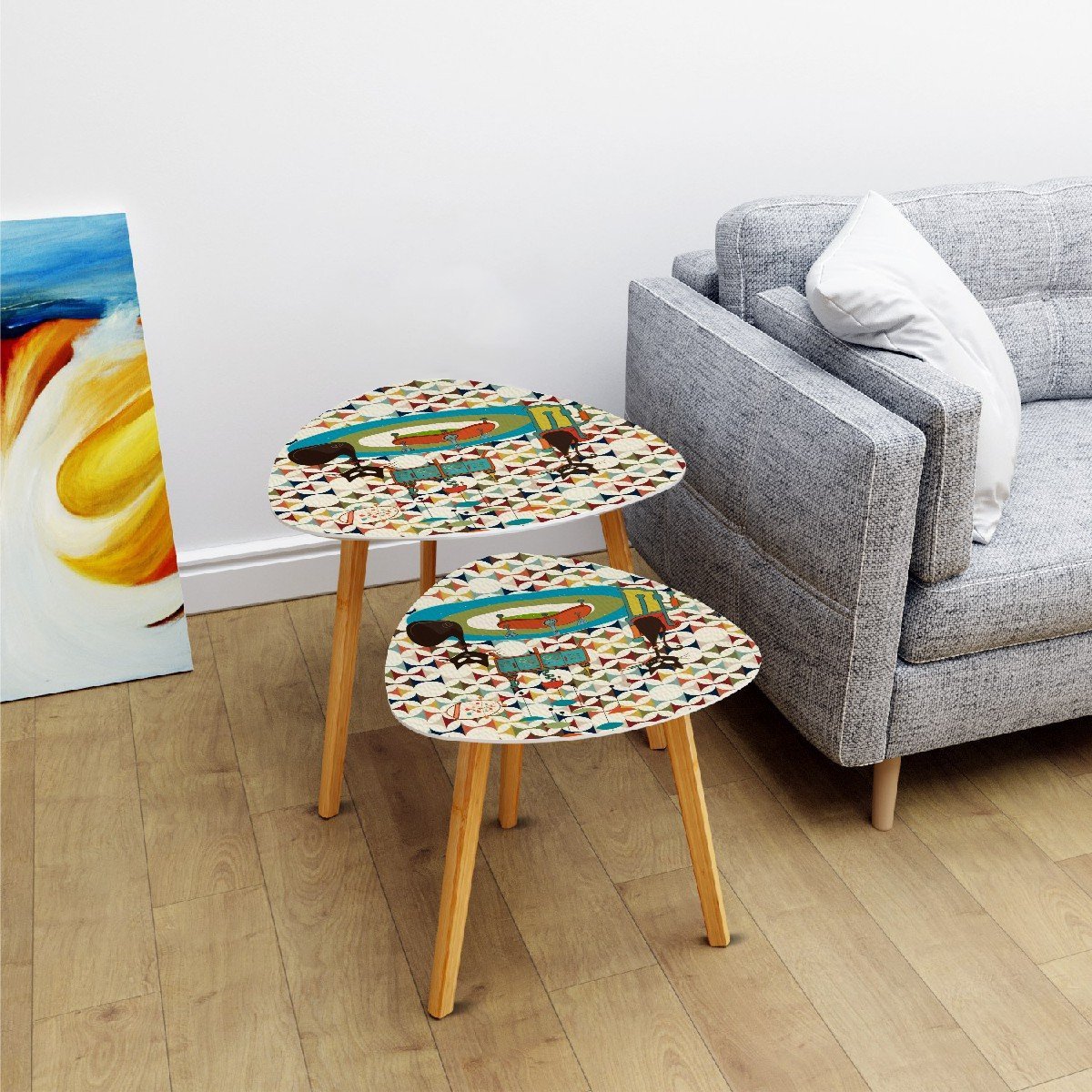 Kate McEnroe New York Atomic Cat Cocktail Lounge Danish Nesting Tables, Mid Century Modern Scandinavian Danish Side TablesNesting TablesggdJxa1Qak