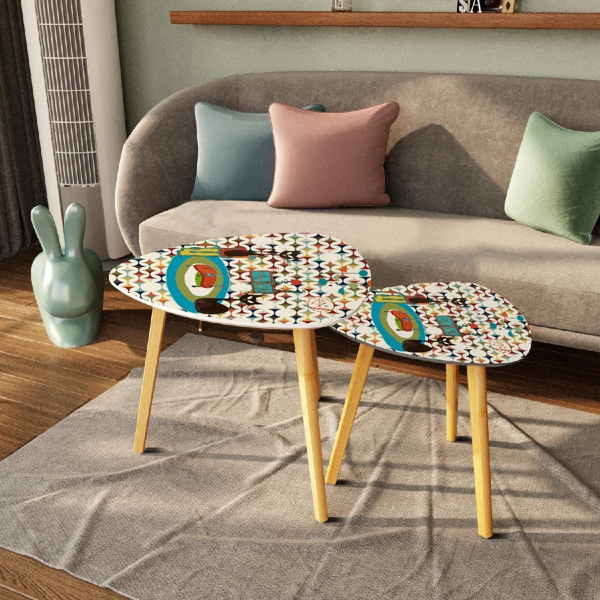 Kate McEnroe New York Atomic Cat Cocktail Lounge Danish Nesting Tables, Mid Century Modern Scandinavian Danish Side TablesNesting TablesggdJxa1Qak