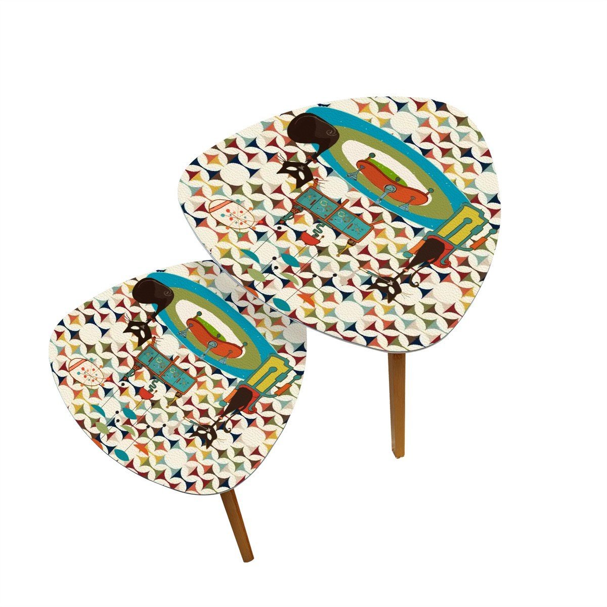 Kate McEnroe New York Atomic Cat Cocktail Lounge Danish Nesting Tables, Mid Century Modern Scandinavian Danish Side TablesNesting TablesggdJxa1Qak