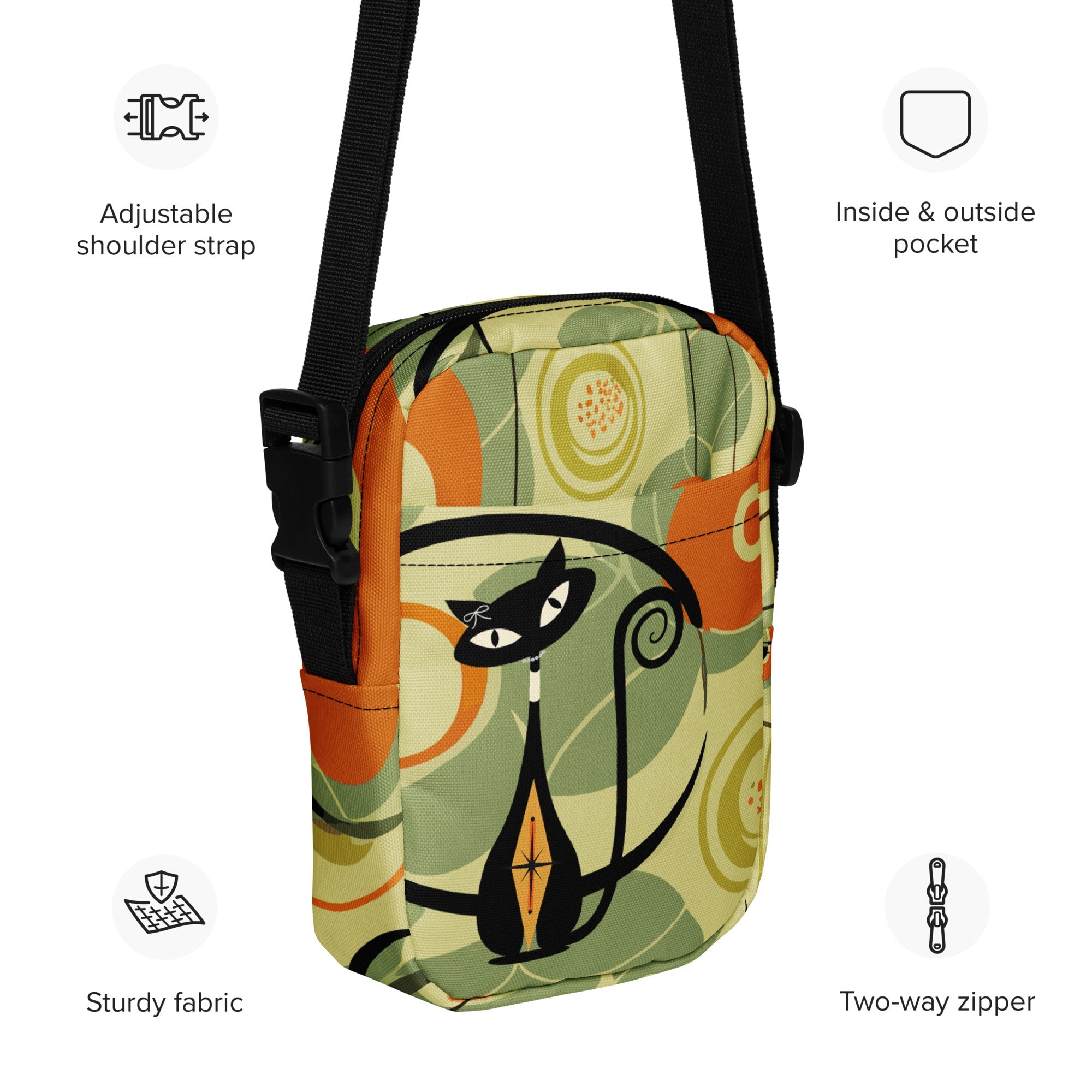 Kate McEnroe New York Atomic Cat Crossbody Bag, Retro Mid Century Modern Sling Bag for WomenCrossbody Bags2457938_19256