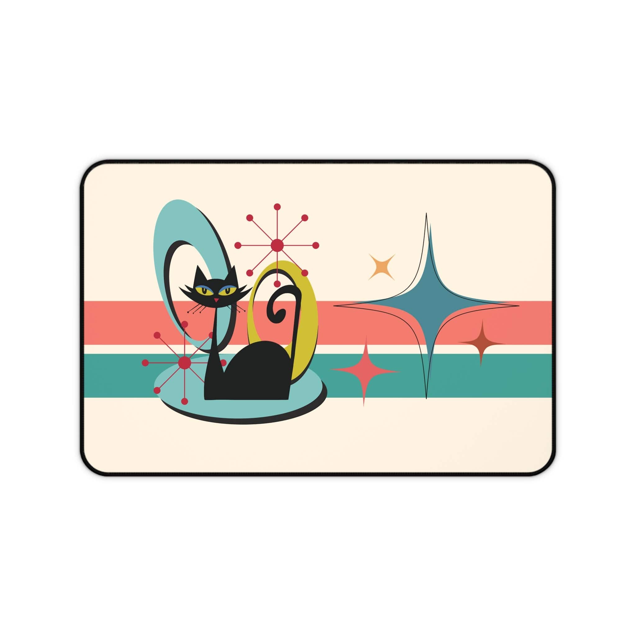 Kate McEnroe New York Atomic Cat Desk Mat, Mid Century Modern Office Accessory, MCM Teal, Coral Workspace DecorDesk Pads29794091373347944449