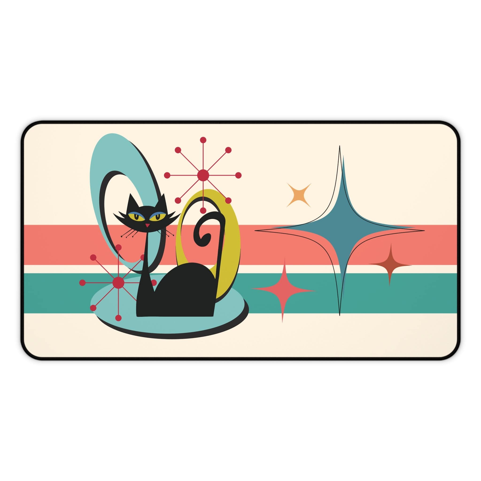 Kate McEnroe New York Atomic Cat Desk Mat, Mid Century Modern Office Accessory, MCM Teal, Coral Workspace DecorDesk Pads29794091373347944449