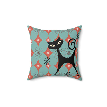 Kate McEnroe New York Atomic Cat Diamond Starburst Throw Pillow, Mid Century Modern Retro Teal, Orange Sofa AccentThrow Pillows12194564627050033849