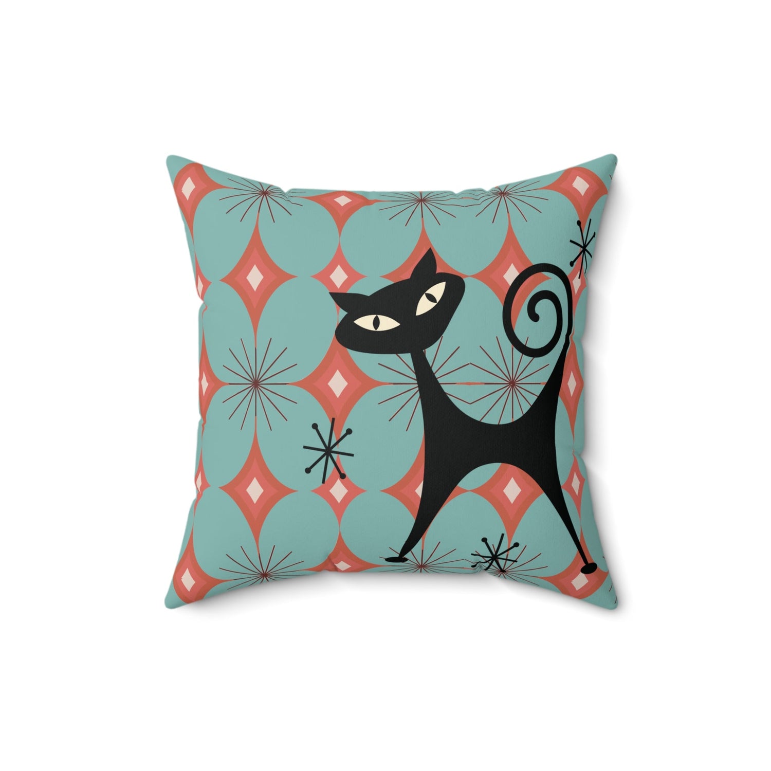 Kate McEnroe New York Atomic Cat Diamond Starburst Throw Pillow, Mid Century Modern Retro Teal, Orange Sofa AccentThrow Pillows21428437312965857831