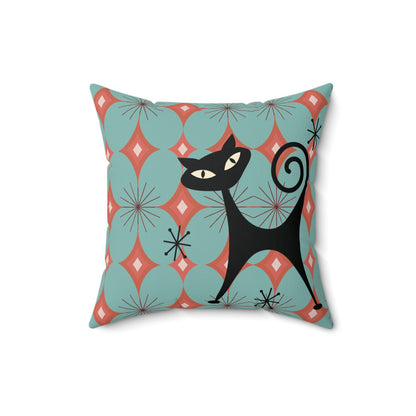 Kate McEnroe New York Atomic Cat Diamond Starburst Throw Pillow, Mid Century Modern Retro Teal, Orange Sofa AccentThrow Pillows21428437312965857831