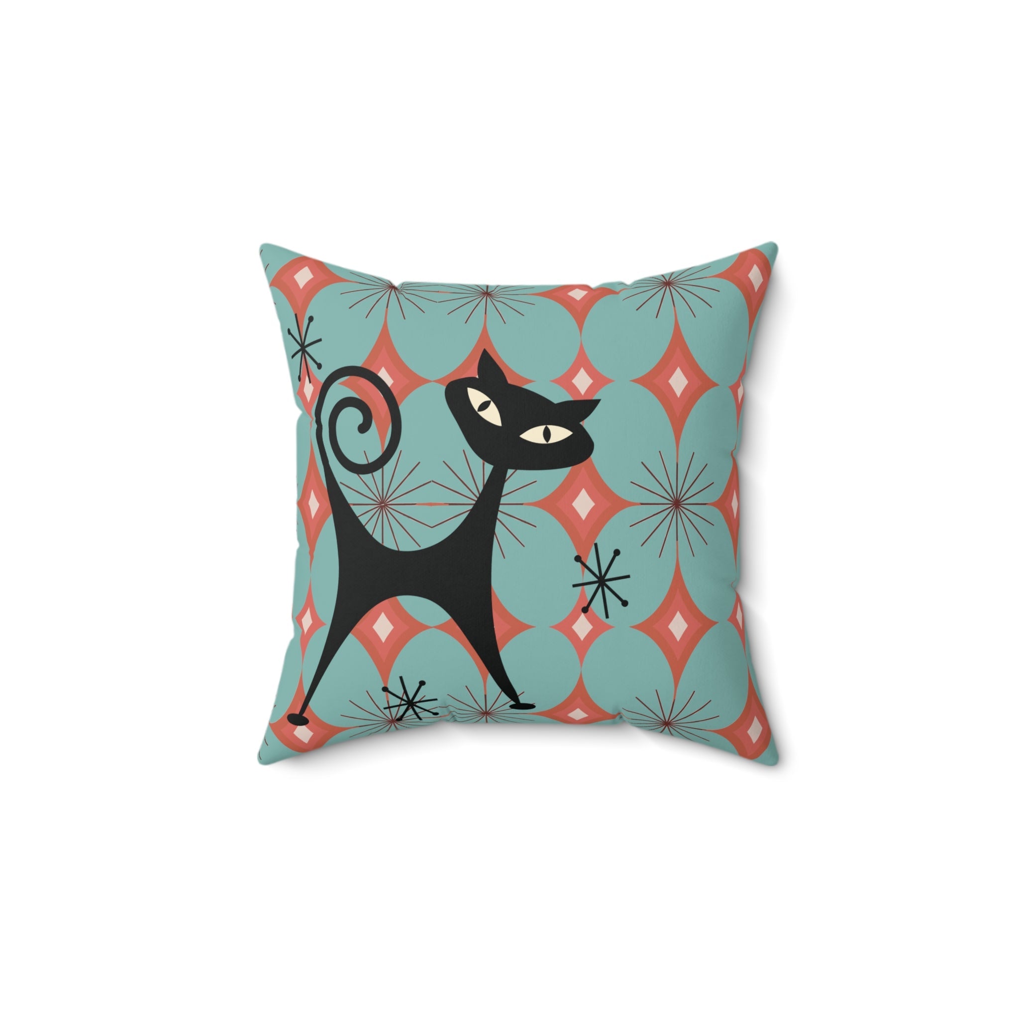 Kate McEnroe New York Atomic Cat Diamond Starburst Throw Pillow, Mid Century Modern Retro Teal, Orange Sofa AccentThrow Pillows21428437312965857831