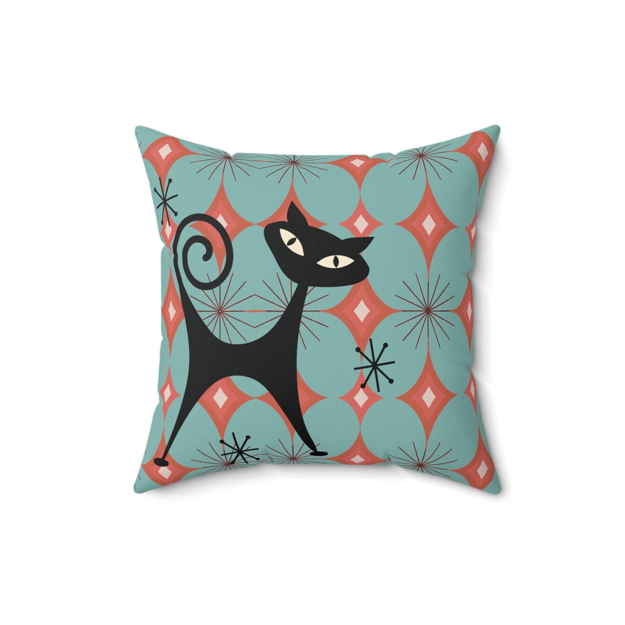 Kate McEnroe New York Atomic Cat Diamond Starburst Throw Pillow, Mid Century Modern Retro Teal, Orange Sofa AccentThrow Pillows21428437312965857831