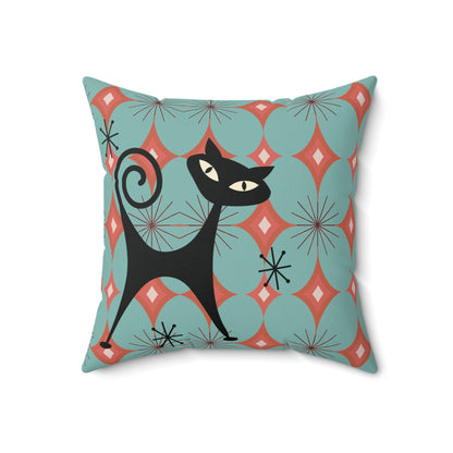 Kate McEnroe New York Atomic Cat Diamond Starburst Throw Pillow, Mid Century Modern Retro Teal, Orange Sofa AccentThrow Pillows21428437312965857831