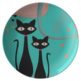 Kate McEnroe New York Atomic Cat Dinner Plate in Mid Century Modern Turquoise, Pink Boomerang StarburstsPlates9820TWO