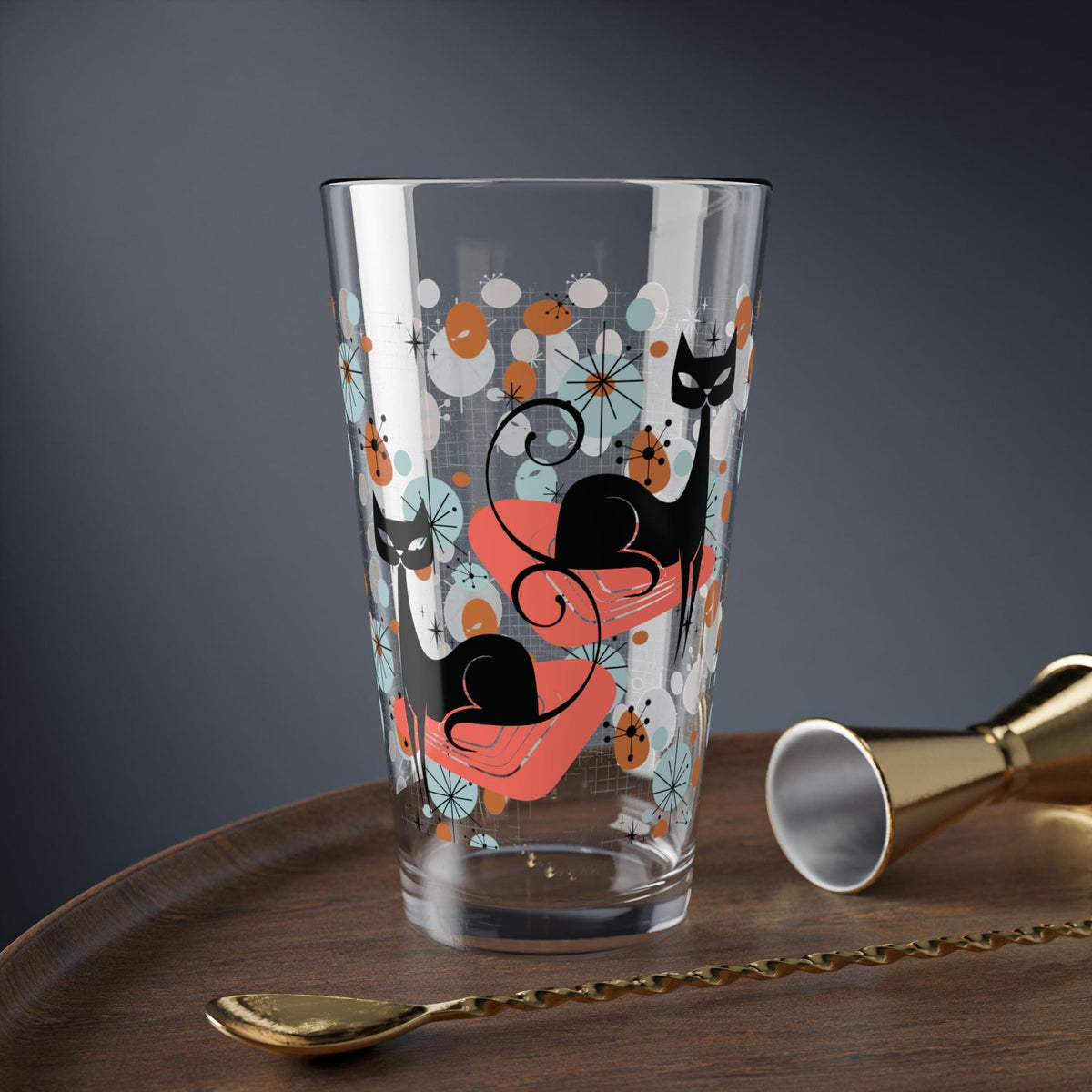 Kate McEnroe New York Atomic Cat Drinking Glass, Mid Century Modern Pint, Retro Barware, MCM Kitchen Glassware, Vintage Mixer CupMixing Glasses27214589254940618870
