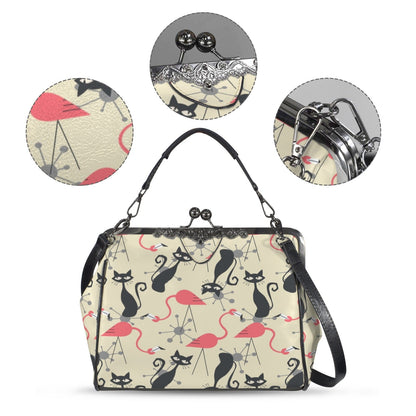 Kate McEnroe New York Atomic Cat Flamingo Kiss Lock Purse, Retro 1950s Mid Century HandbagCrossbody BagsD3275435