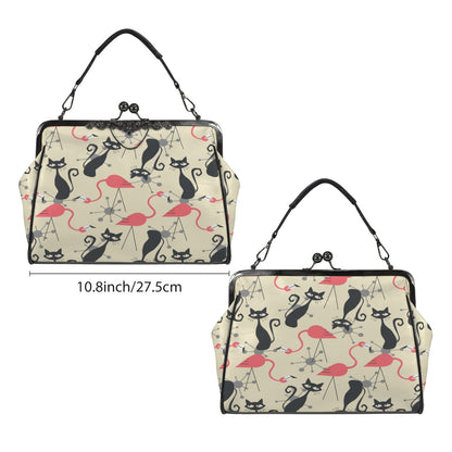 Kate McEnroe New York Atomic Cat Flamingo Kiss Lock Purse, Retro 1950s Mid Century HandbagCrossbody BagsD3275435