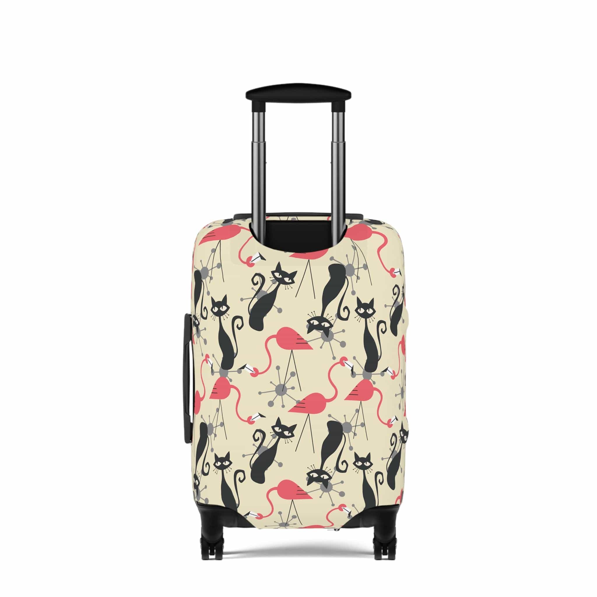 Kate McEnroe New York Atomic Cat, Flamingo Mid Century Modern Luggage Cover, Retro Whimsy MCM Starburst Cream, Pink, Gray Suitcase ProtectorLuggage Covers16024883669304044354