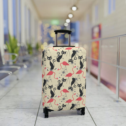 Kate McEnroe New York Atomic Cat, Flamingo Mid Century Modern Luggage Cover, Retro Whimsy MCM Starburst Cream, Pink, Gray Suitcase ProtectorLuggage Covers16024883669304044354