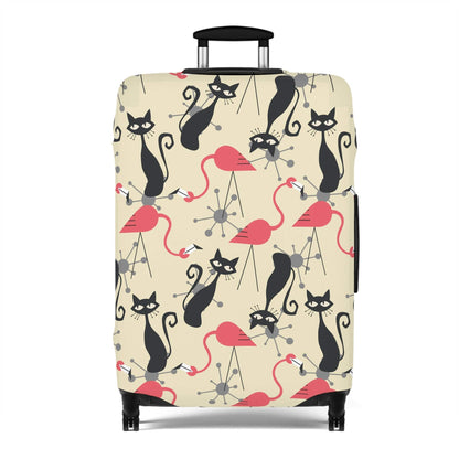 Kate McEnroe New York Atomic Cat, Flamingo Mid Century Modern Luggage Cover, Retro Whimsy MCM Starburst Cream, Pink, Gray Suitcase ProtectorLuggage Covers16024883669304044354