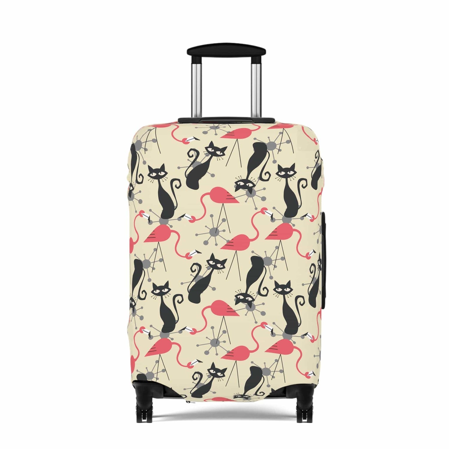 Kate McEnroe New York Atomic Cat, Flamingo Mid Century Modern Luggage Cover, Retro Whimsy MCM Starburst Cream, Pink, Gray Suitcase ProtectorLuggage Covers16024883669304044354