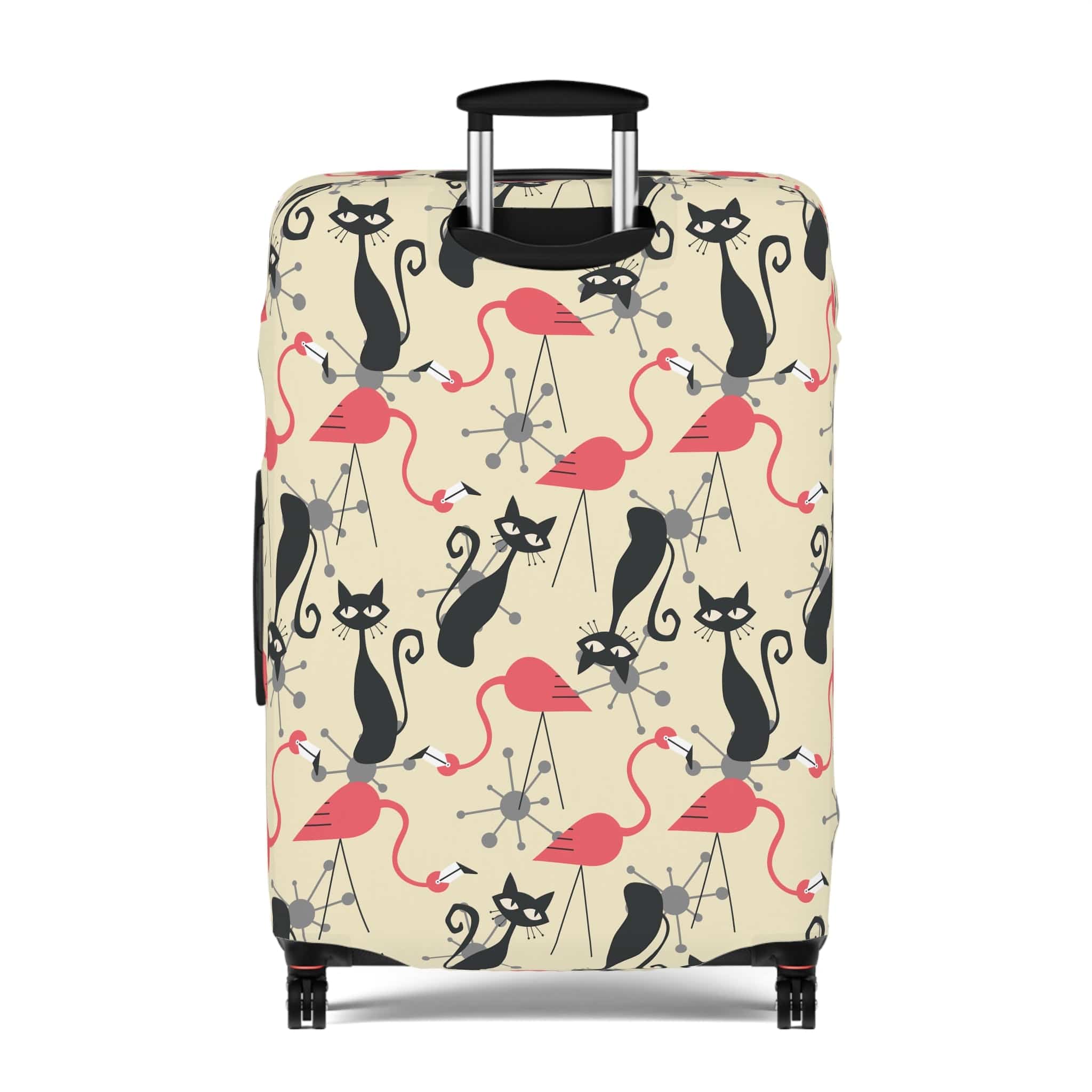 Kate McEnroe New York Atomic Cat, Flamingo Mid Century Modern Luggage Cover, Retro Whimsy MCM Starburst Cream, Pink, Gray Suitcase ProtectorLuggage Covers16024883669304044354