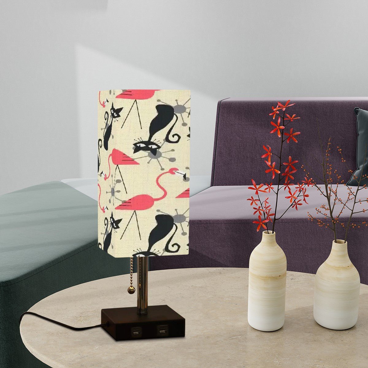 Kate McEnroe New York Atomic Cat Flamingo Mid Century USB Table Lamp, Retro Sputnik Starburst Desk Light, 50s Kitsch MCM Accent LampDesk LampsQgYv9qnfjV