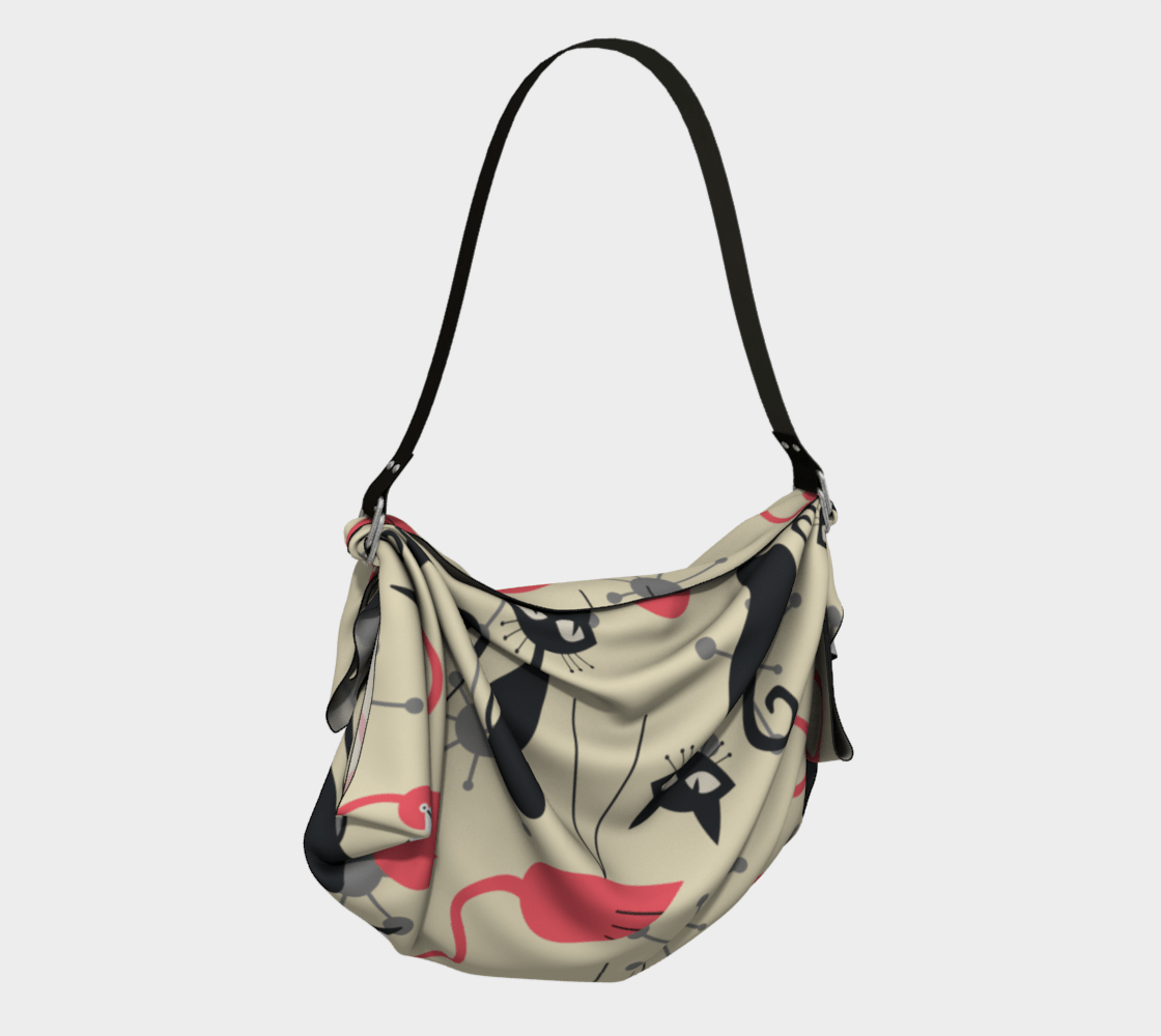 Kate McEnroe New York Atomic Cat Flamingo Origami Tote Bag, Mid Century Modern Picnic Scarf Gift Wrap, Retro 50s MCM StyleHandbags7175789|black|regular